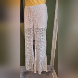 White Lace Boot Cut Pants with Crochet Pattern
